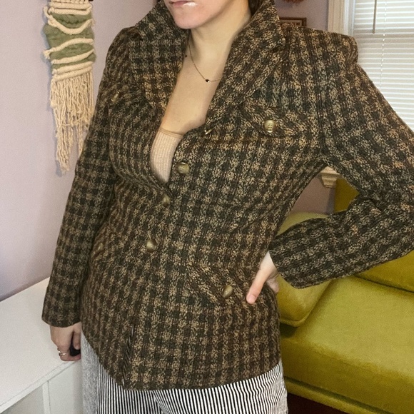 PENDLETON Womens Vintage Wool Boucle Knit Plaid 4 Button Blazer Size 6 - Picture 6 of 7